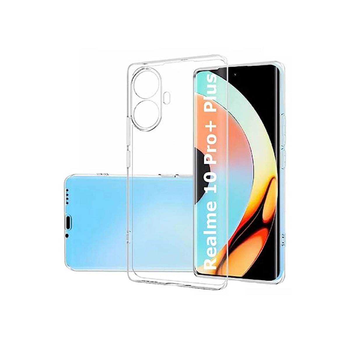 Şeffaf telefon kılıfı mavi bir akıllı telefonun önünde.