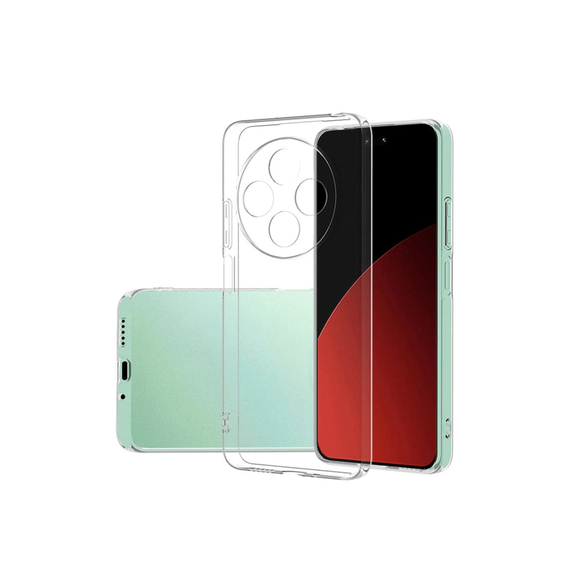 Şeffaf telefon kılıfı, nane yeşili bir akıllı telefonun üzerinde duruyor.