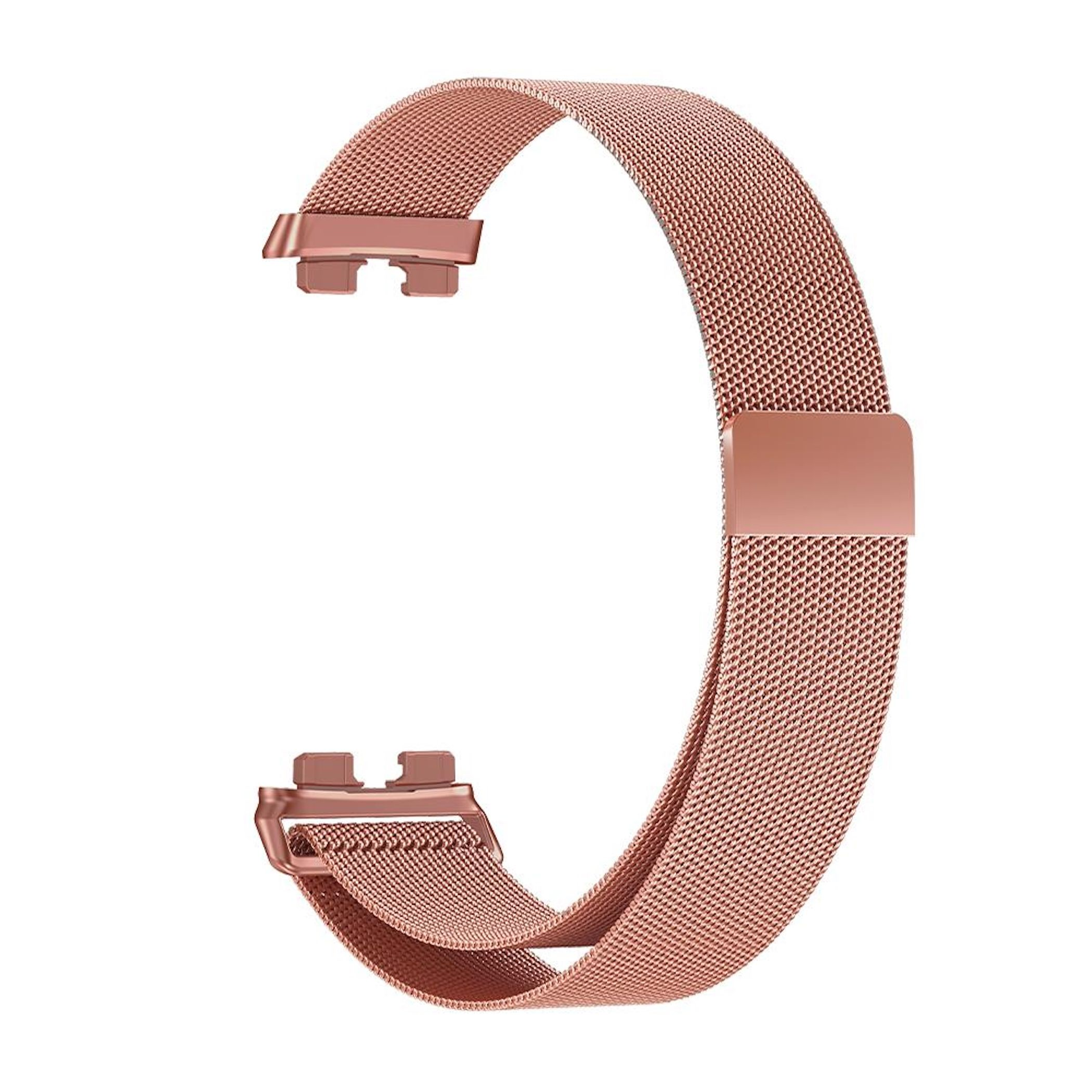 Ein roségoldenes, flexibles Mesh-Uhrenarmband mit Magnetschließe.