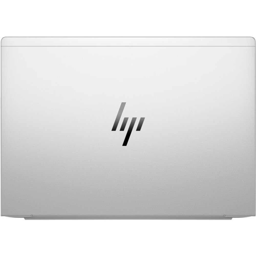 Kapalı gümüş HP dizüstü bilgisayar, üzerinde logo.
