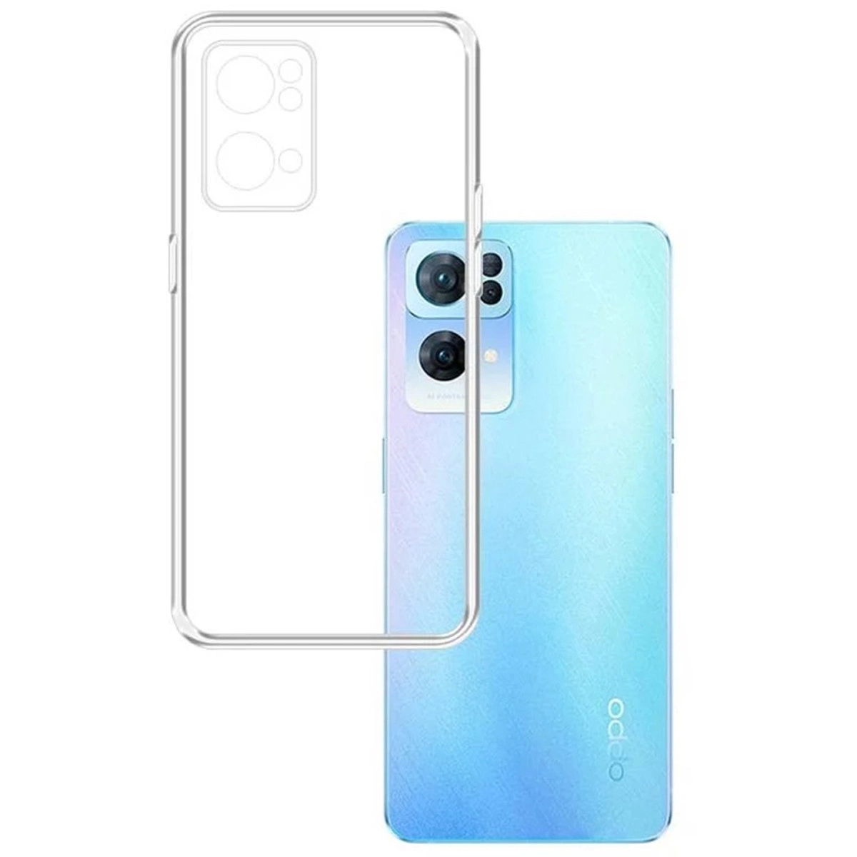 Mavi bir OPPO telefonun üzerinde şeffaf telefon kılıfı.