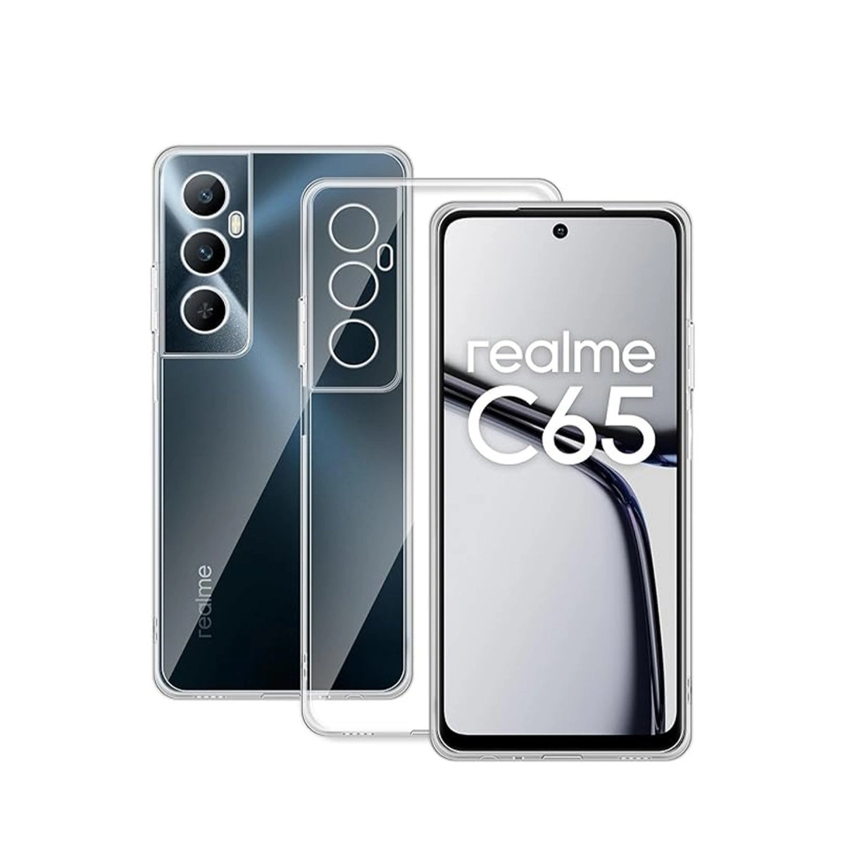Realme C65 akıllı telefon için şeffaf kılıf.