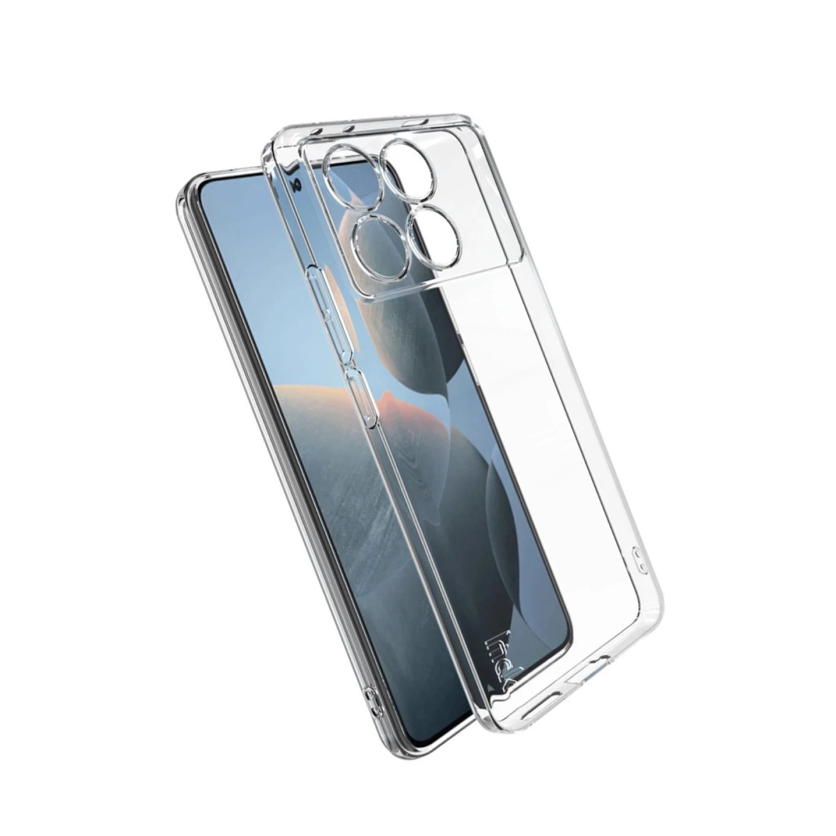 Kamera kesimli bir akıllı telefon üzerinde şeffaf telefon kılıfı.