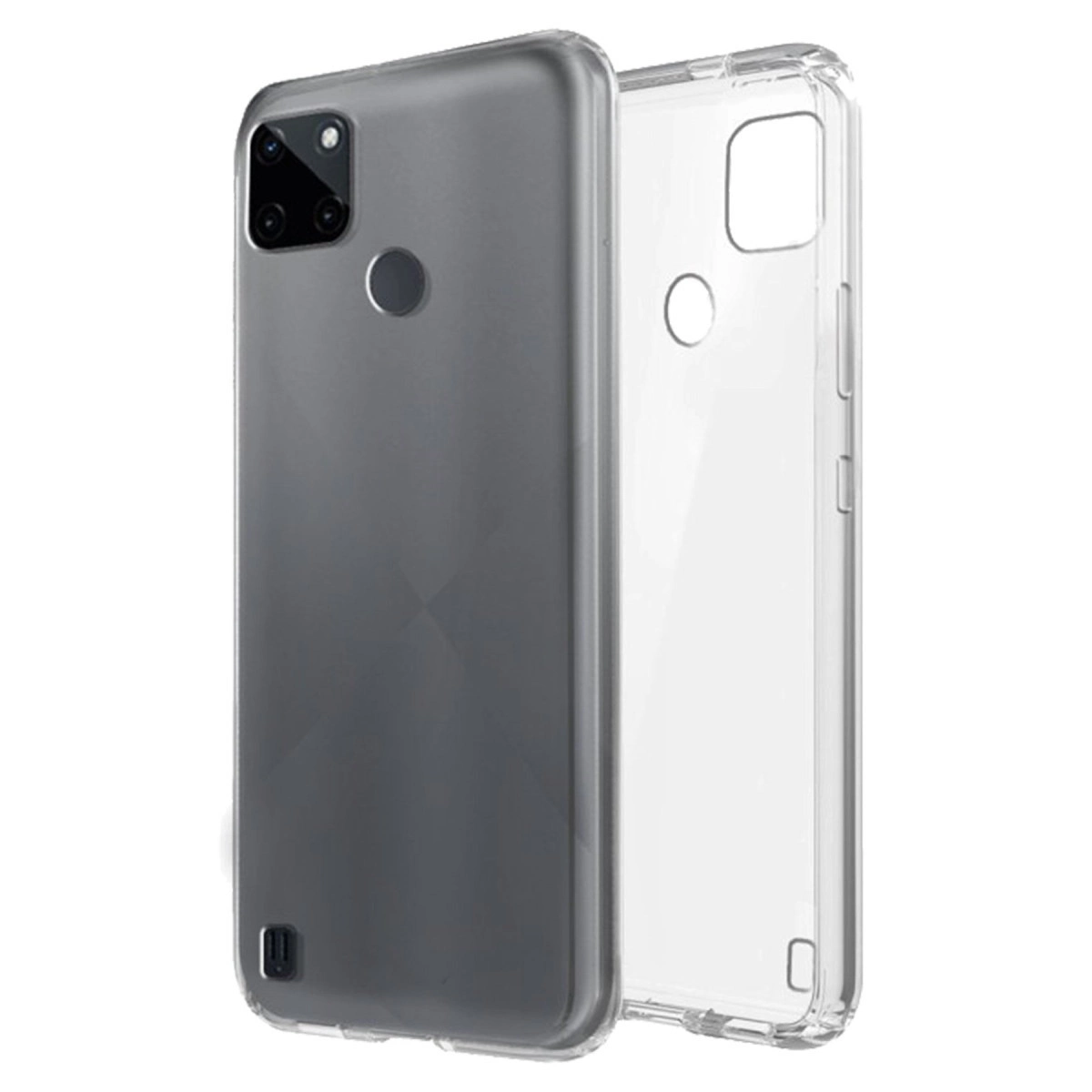 Yan yana duran koyu renkli ve şeffaf telefon kılıfı.
