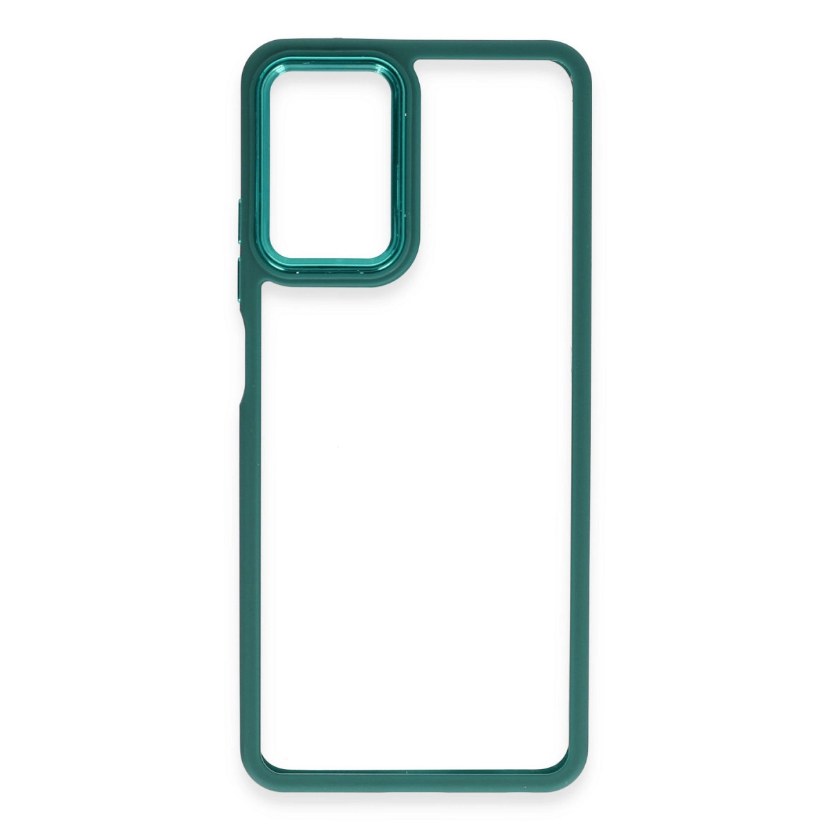 Kamera kesimli koyu yeşil telefon kılıfı çerçevesi.