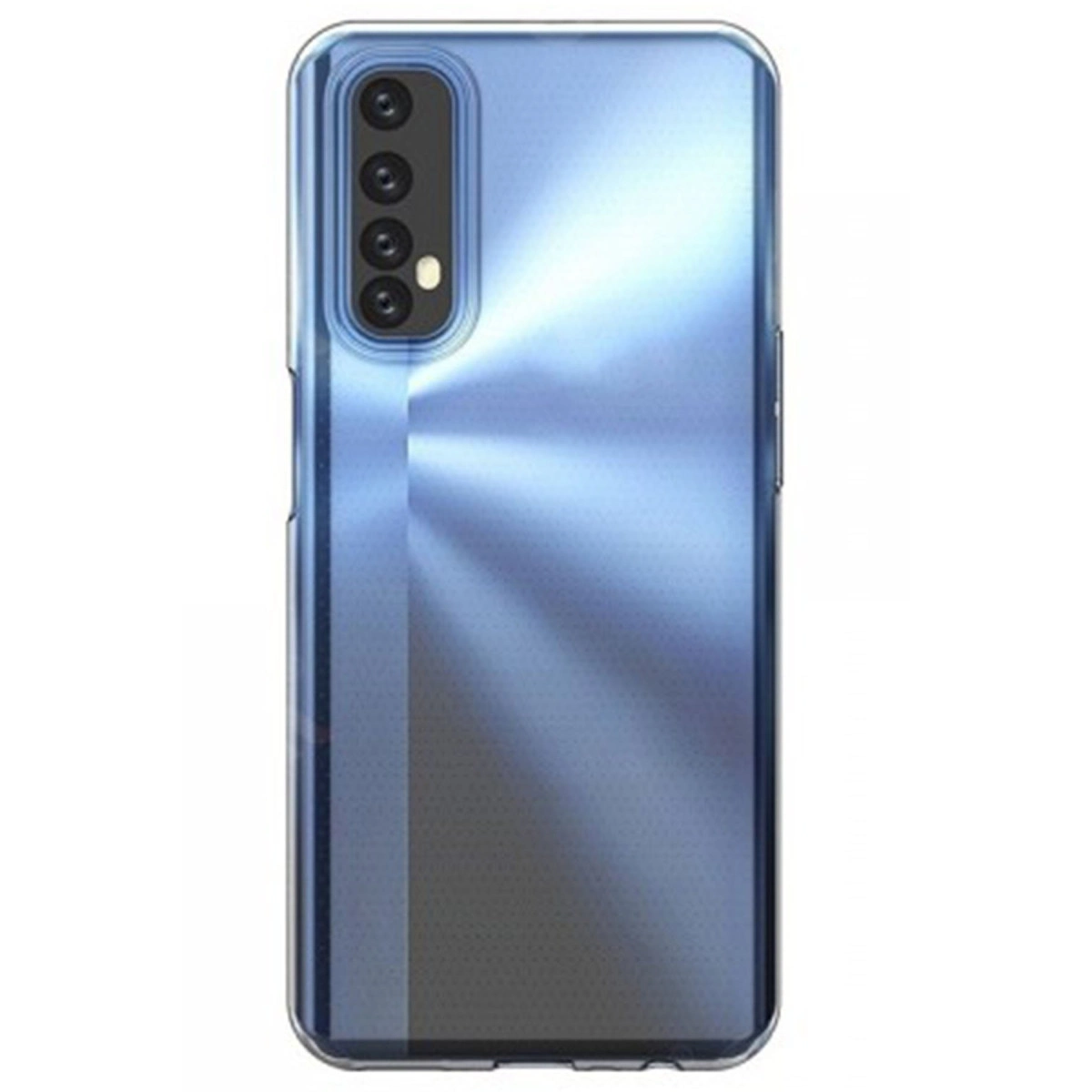 Dört kameralı ve yansıtıcı çizgili mavi akıllı telefon kılıfı.