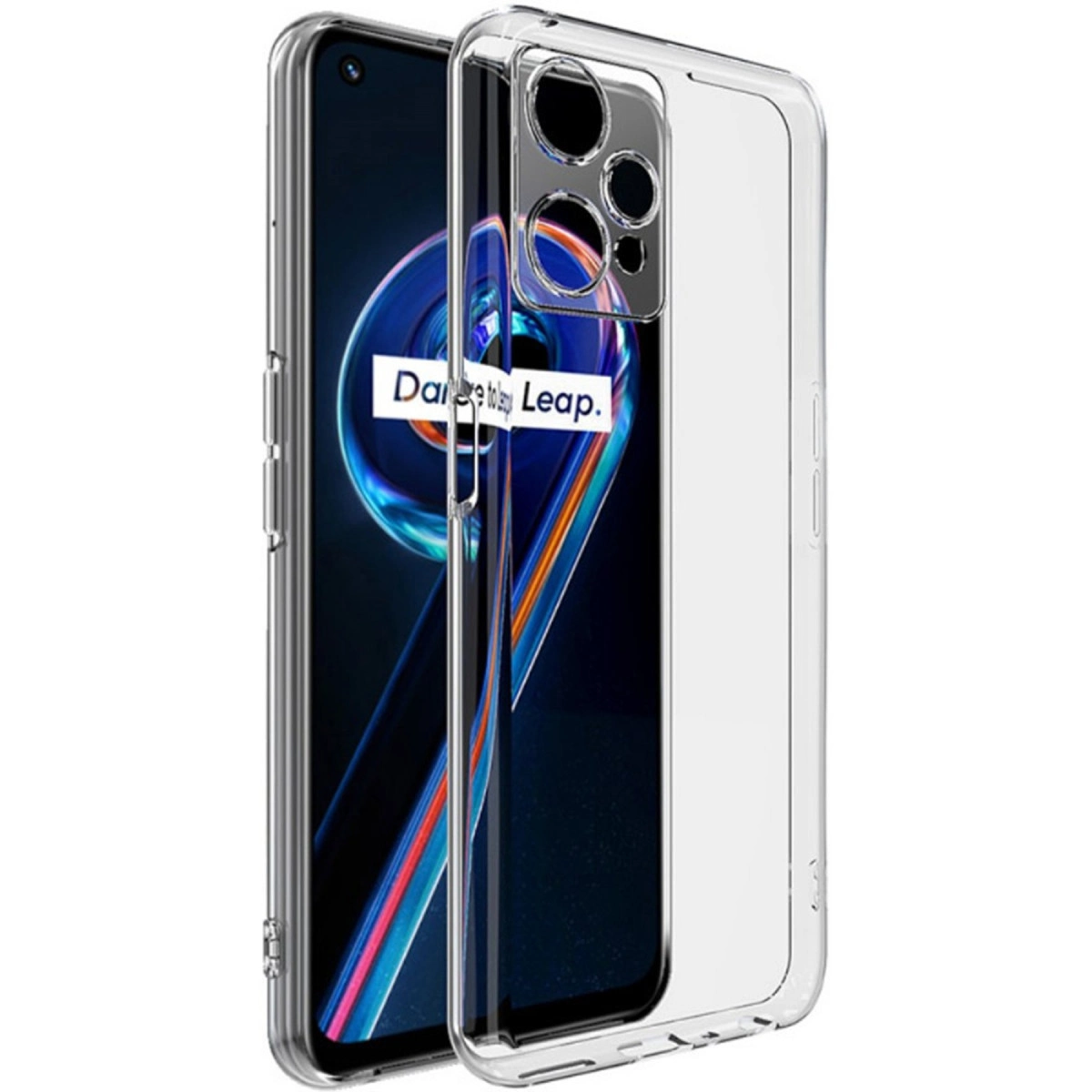 Mavi ve sarı metinli bir akıllı telefon üzerinde şeffaf telefon kılıfı.
