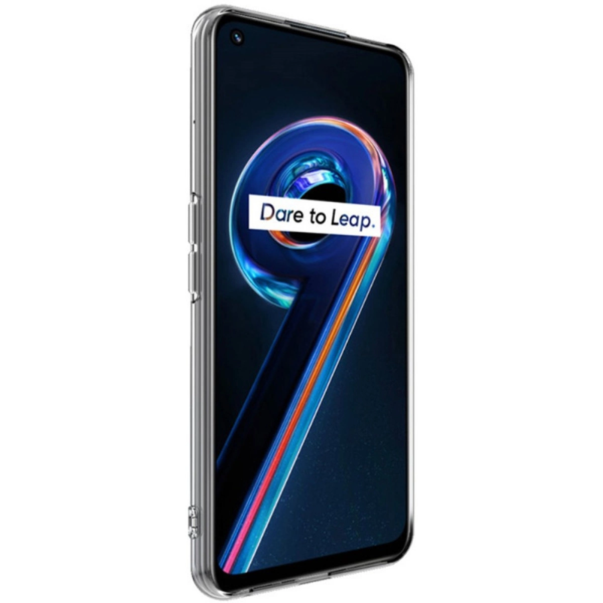 Mavi '9' logosu ve 'Dare to Leap.' yazısı olan bir akıllı telefon.