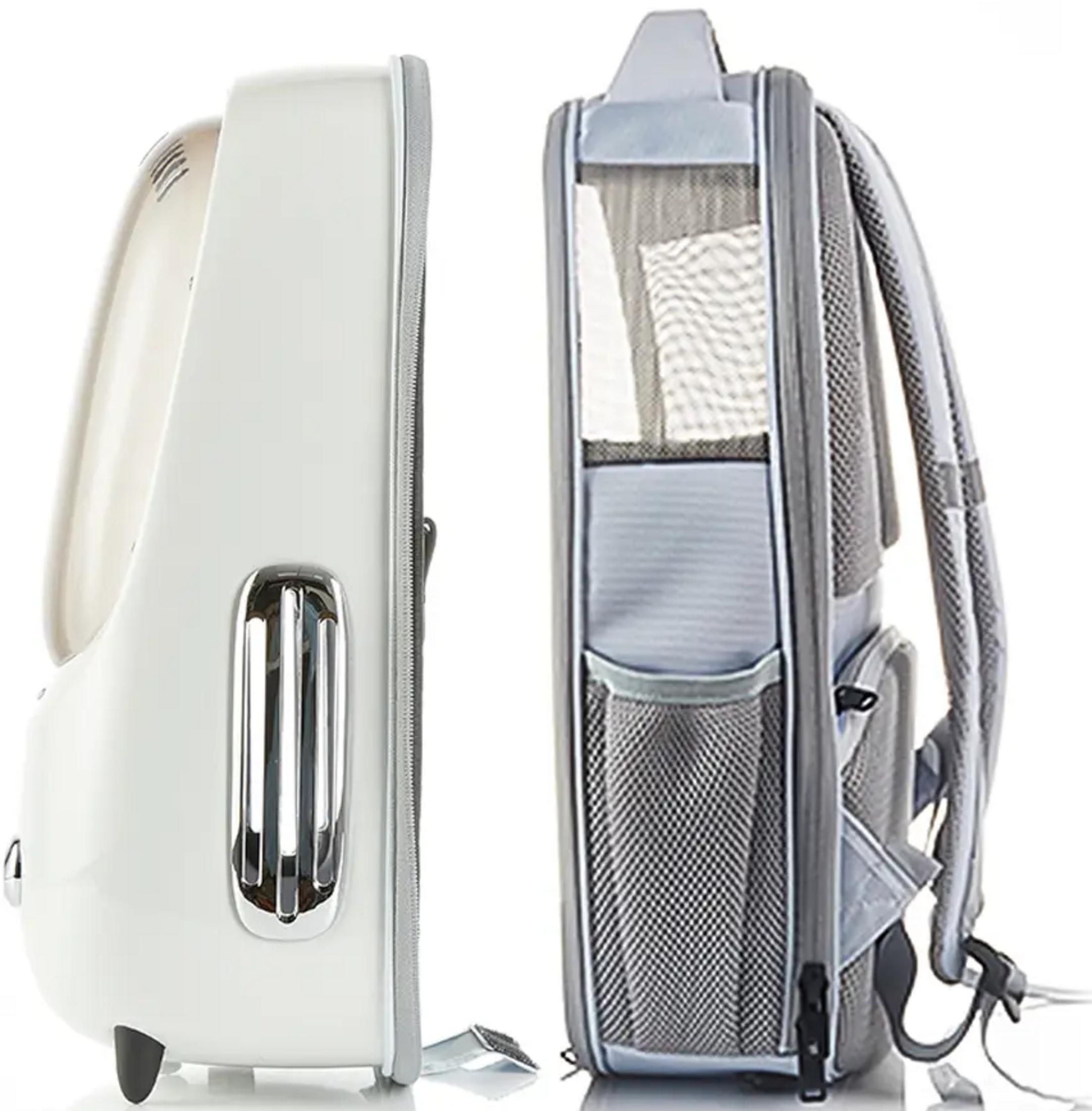 Biały i szary plecak obok siebie na białym tle.