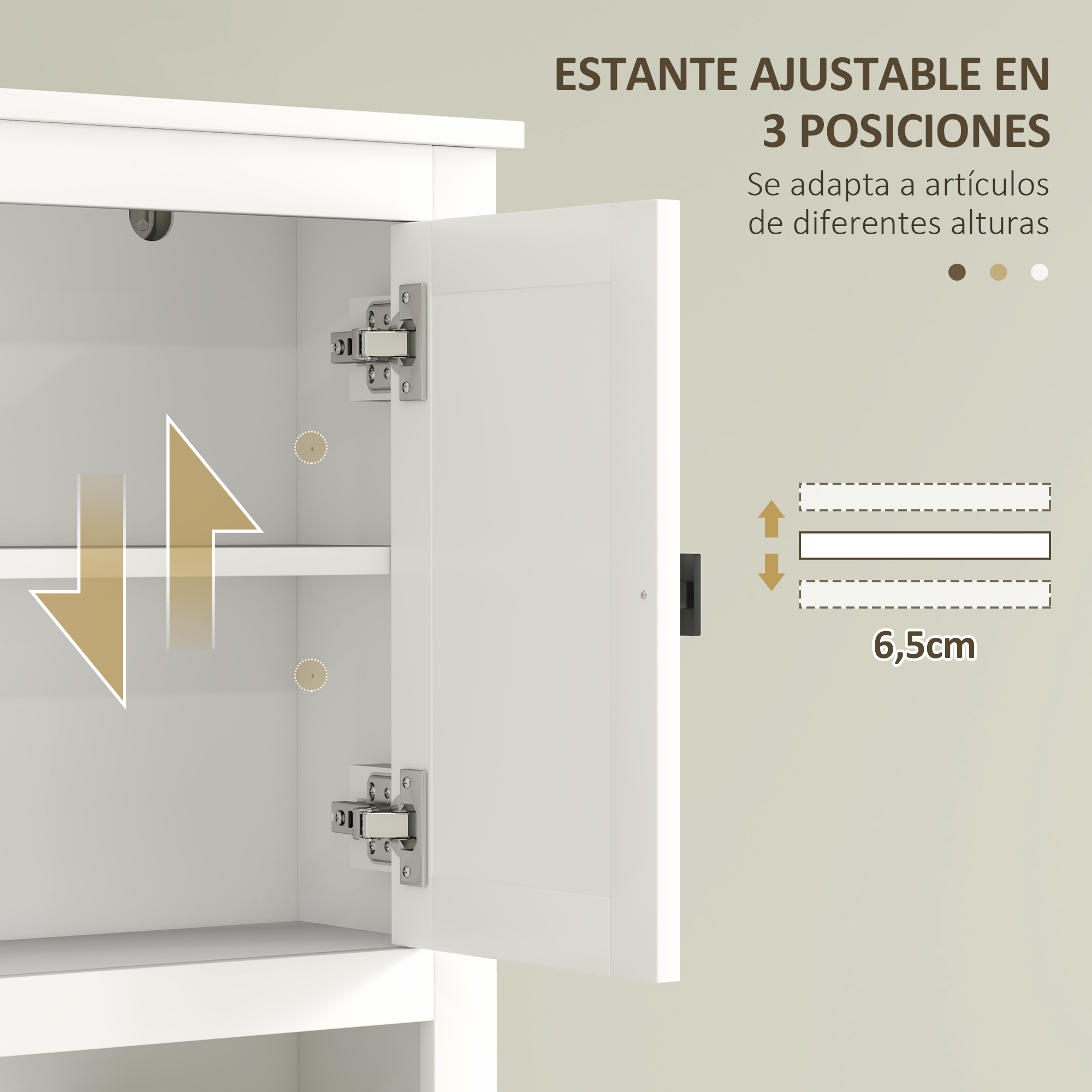 Armario blanco con estante ajustable, 3 posiciones, 6,5cm.