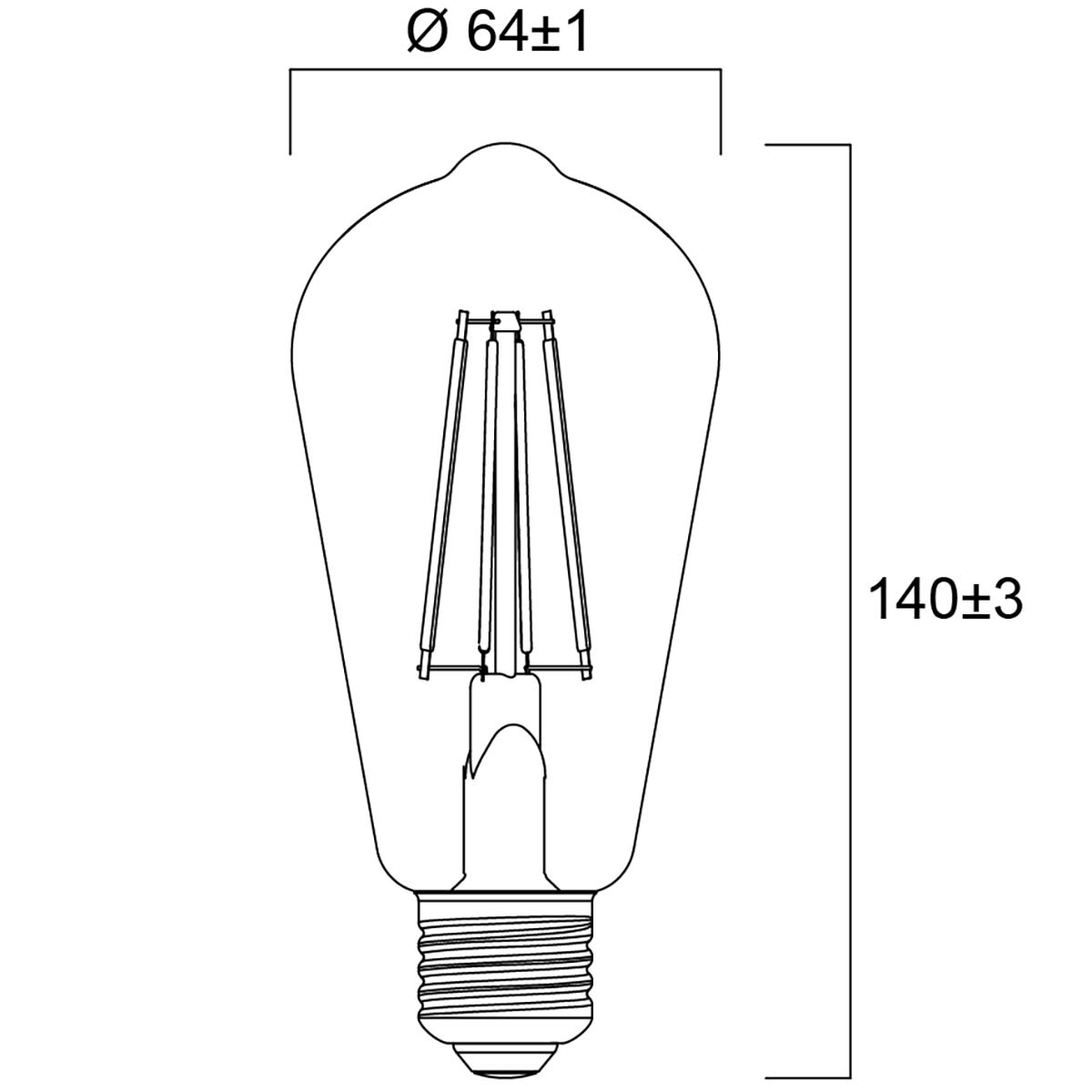 Dessin technique d'une ampoule avec dimensions.