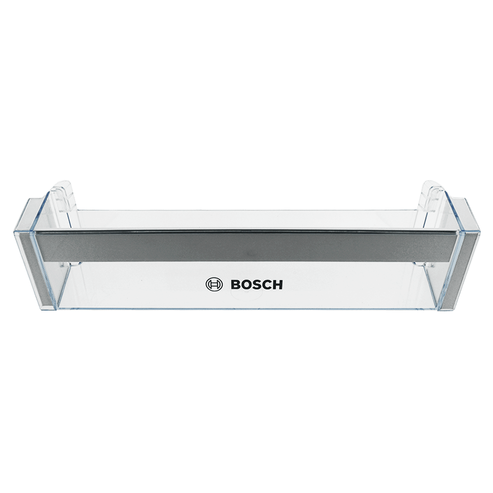 Ein transparenter Kühlschrankfach mit Bosch-Logo.
