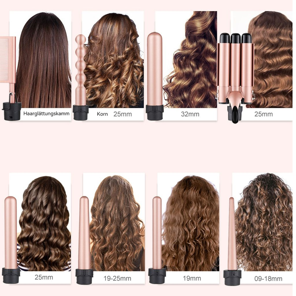 Haarstyling-Geräte mit verschiedenen Lockenmustern und Größen.