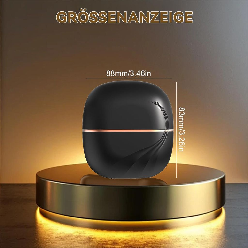Ein schwarzer Behälter mit Rosegold-Streifen auf goldenem Podest.
