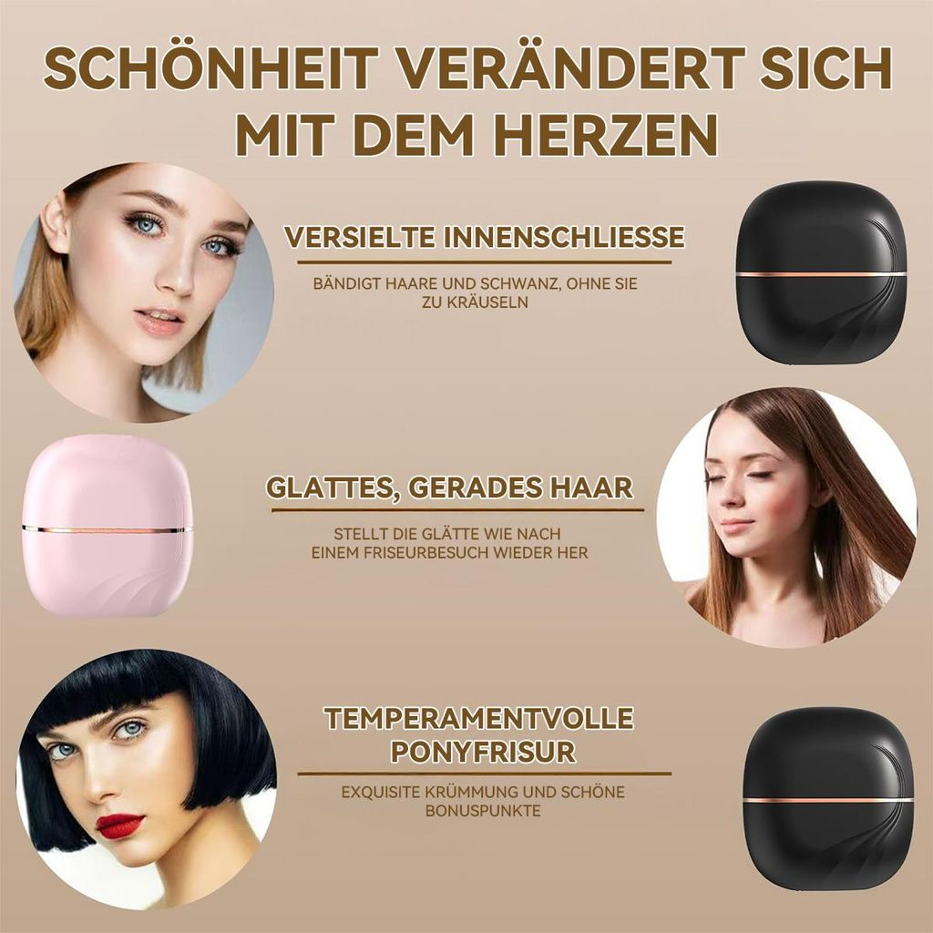 Schönheit verändert sich mit dem Herzen. Versiegelte Innenschliesse. Glattes, gerades Haar. Temperamentvolle Ponyfrisur.