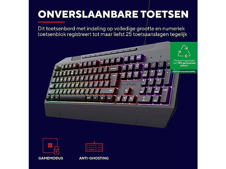TRUST GXT 836 Evocx Gaming Toetsenbord QWERTY | RGB Verlichting