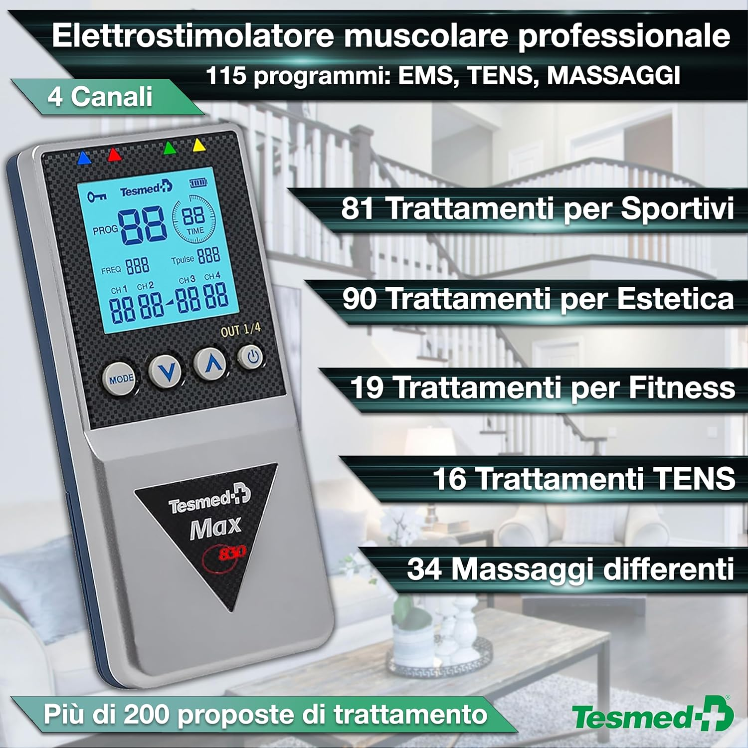 Un elettrostimolatore professionale a 4 canali con vari programmi.