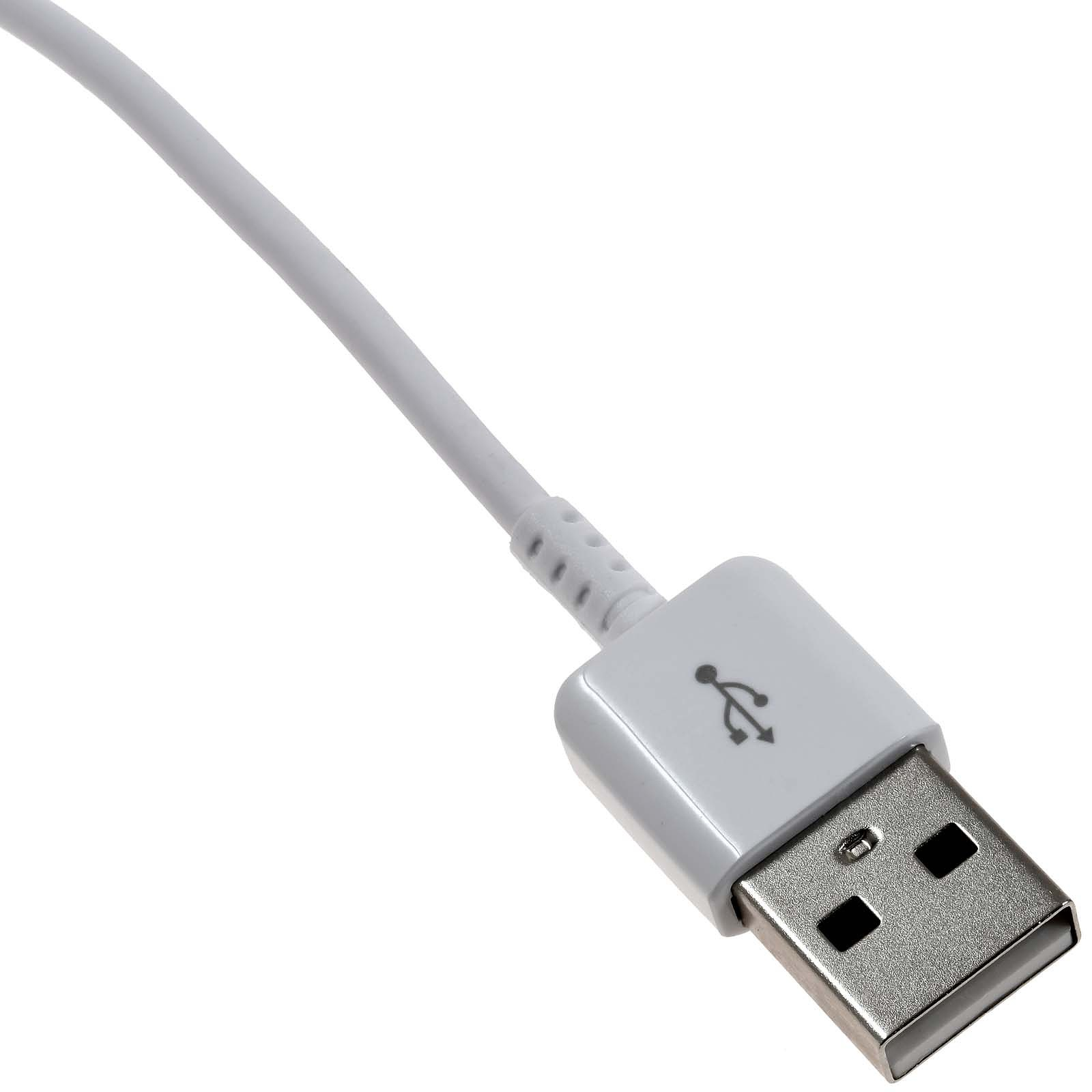 Un cavo USB bianco con connettore e simbolo USB.