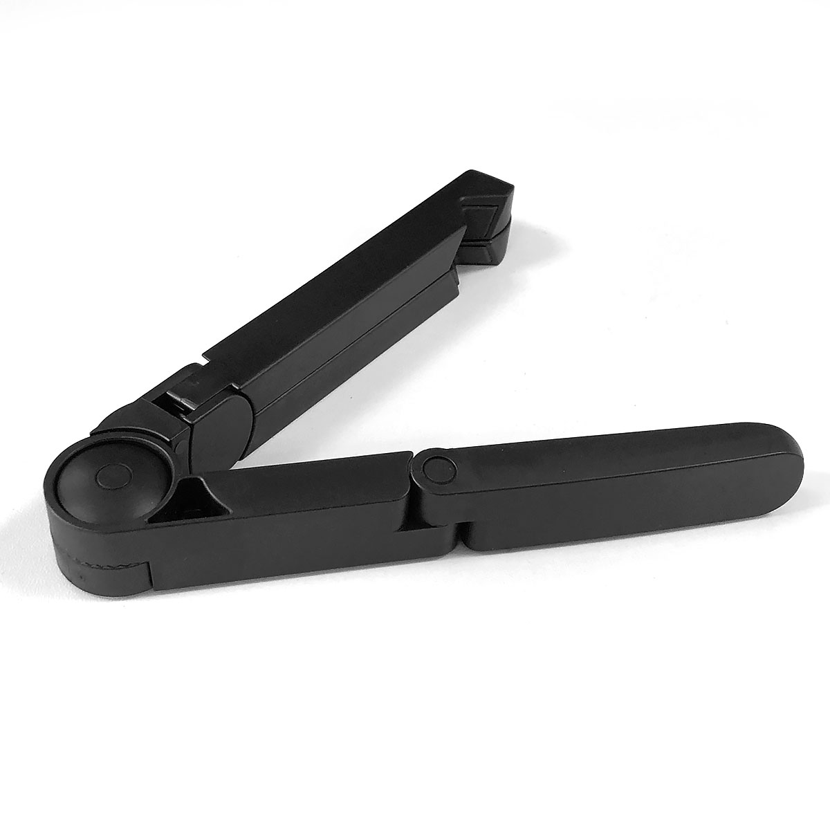 Czarny, składany stojak na tablet lub telefon.