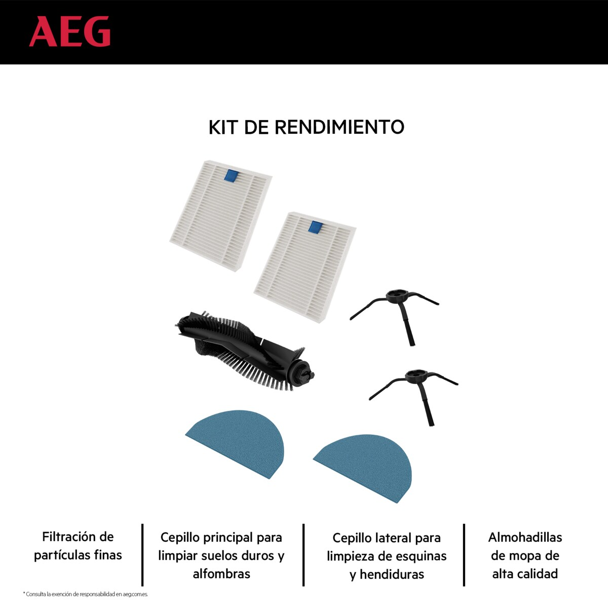 AEG-Kit mit Filtern, Bürsten und Mopp-Pads für Staubsauger.