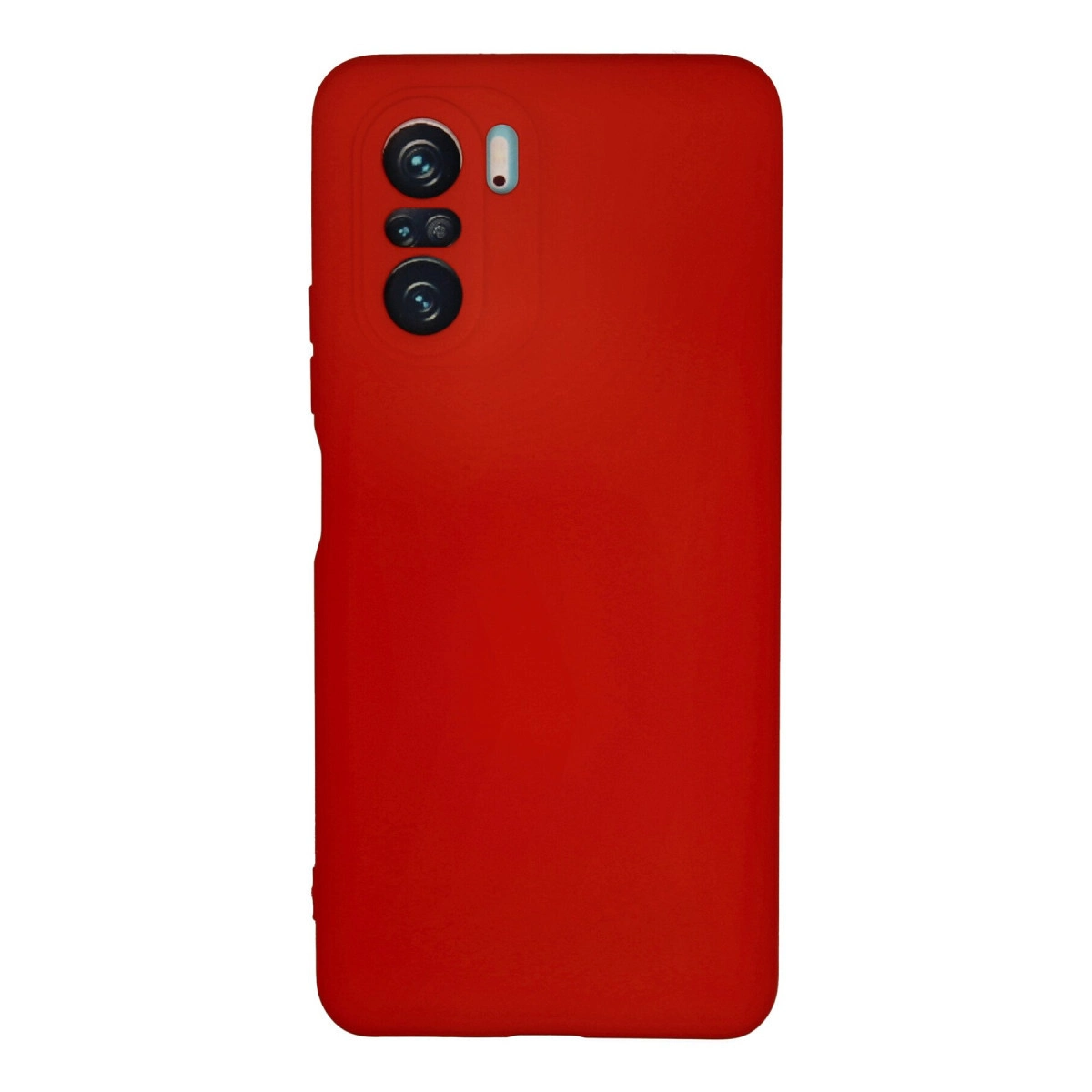 Kamera lensleri ve flaşlı kırmızı telefon kılıfı.