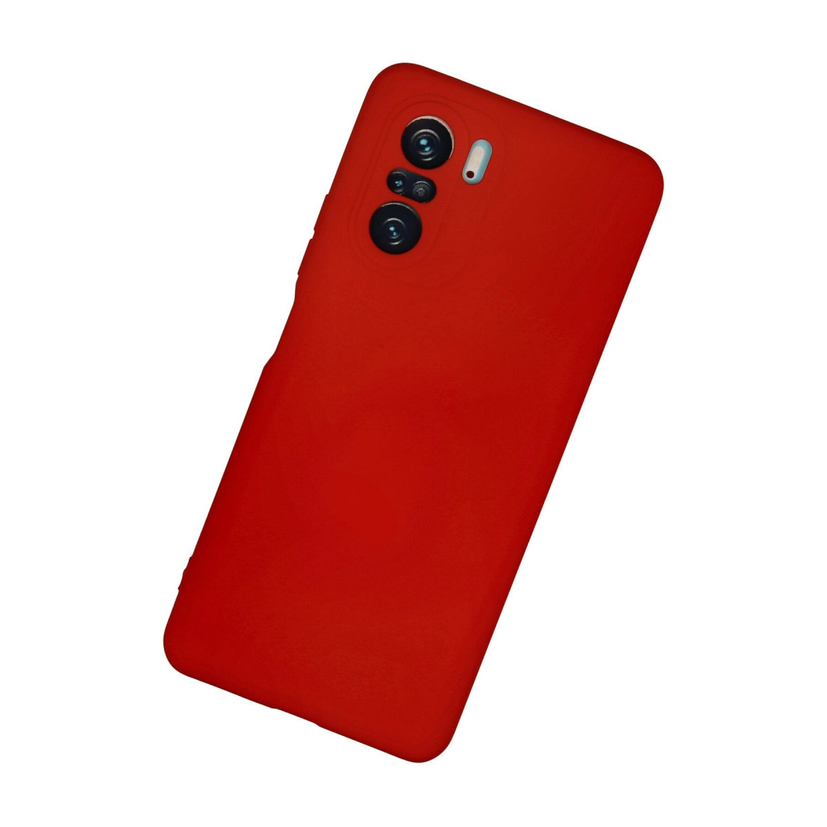 Kamera kesimli ve flaşlı kırmızı telefon kılıfı.