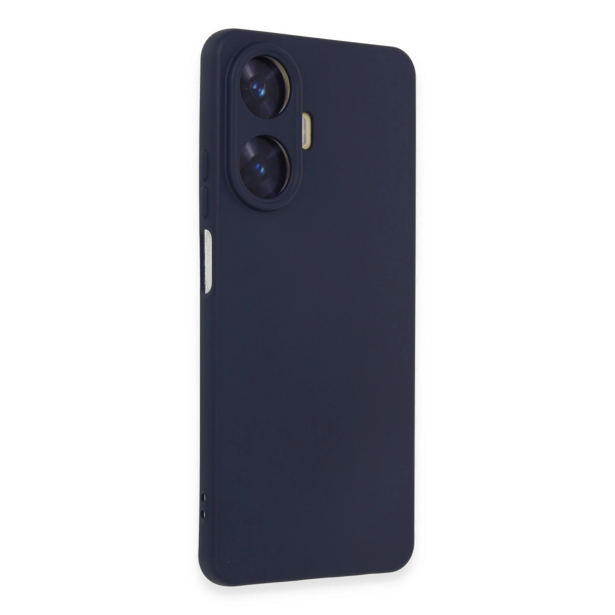 İki kamera lensli ve yan düğmeli lacivert telefon kılıfı.