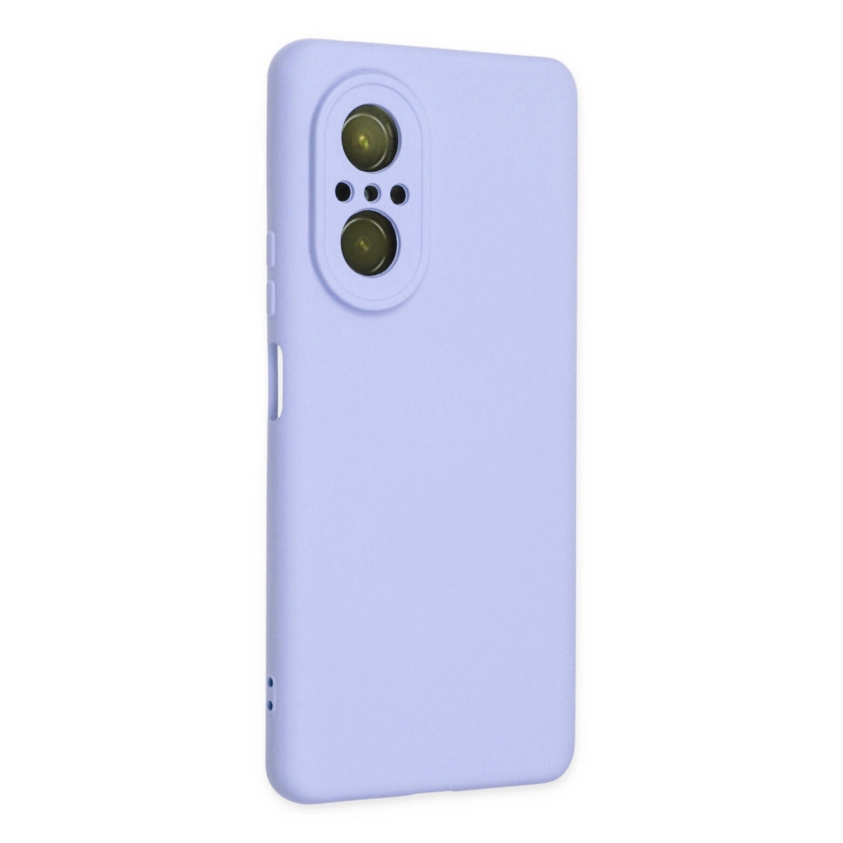 İki lensli kamera modülüne sahip lavanta rengi telefon kılıfı.