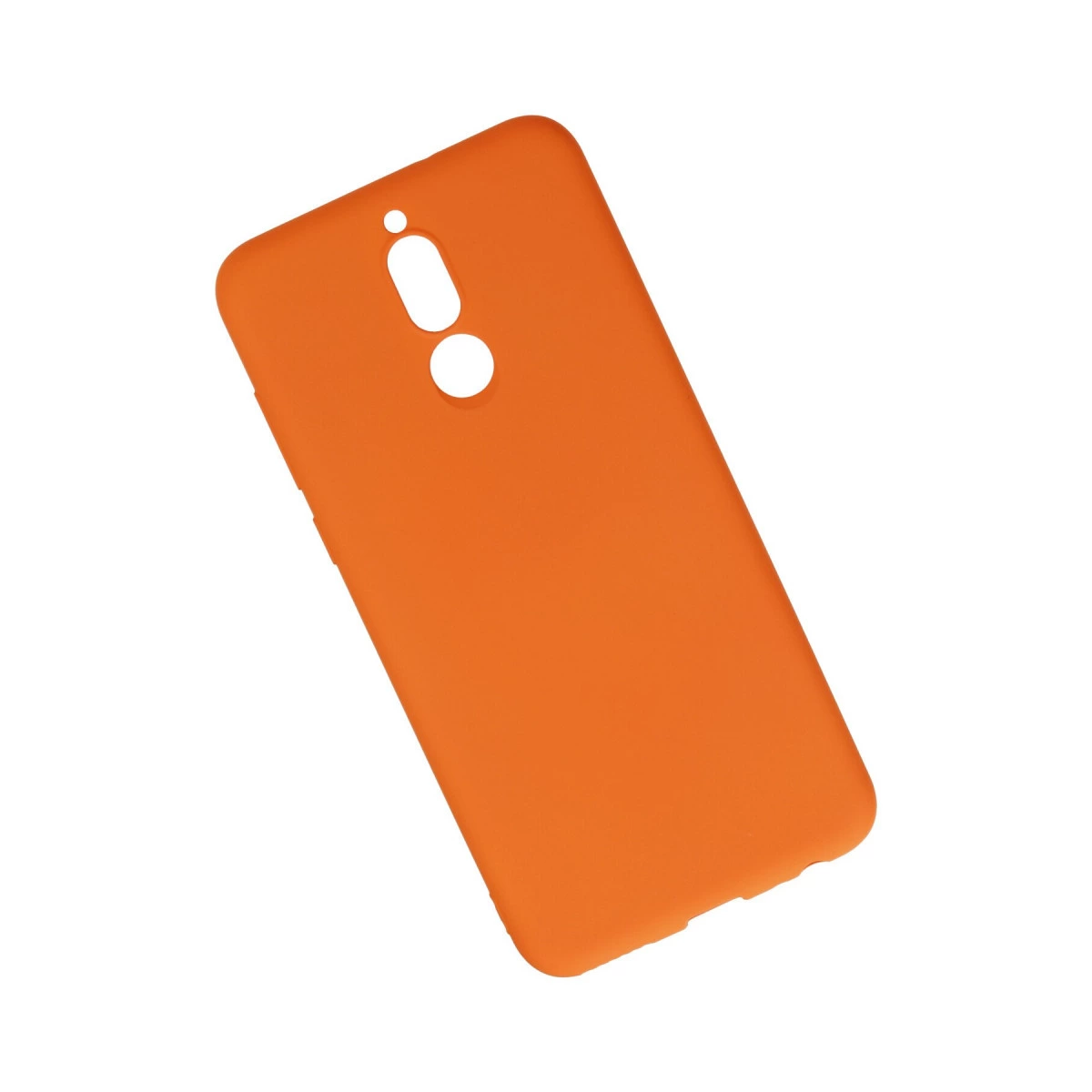 Kamera ve flaş için kesikleri olan parlak turuncu telefon kılıfı.