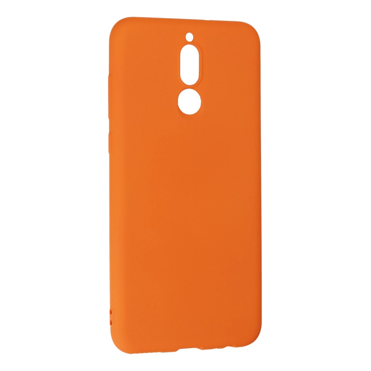Kamera ve flaş için kesikleri olan parlak turuncu telefon kılıfı.