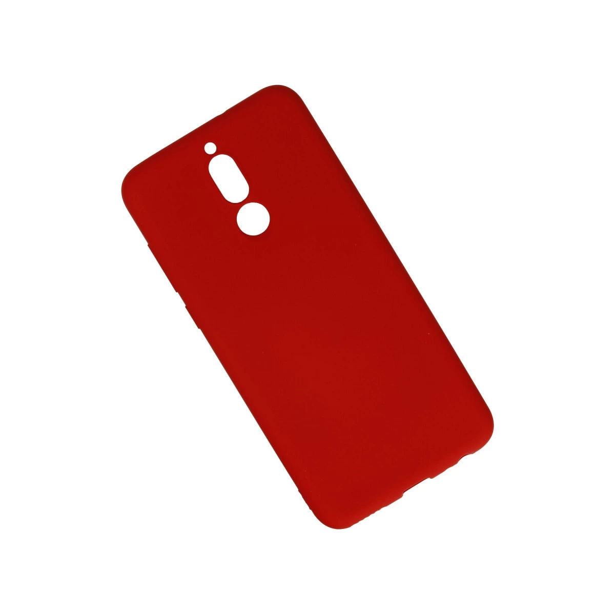 Kamera ve flaş için kesikleri olan kırmızı telefon kılıfı.