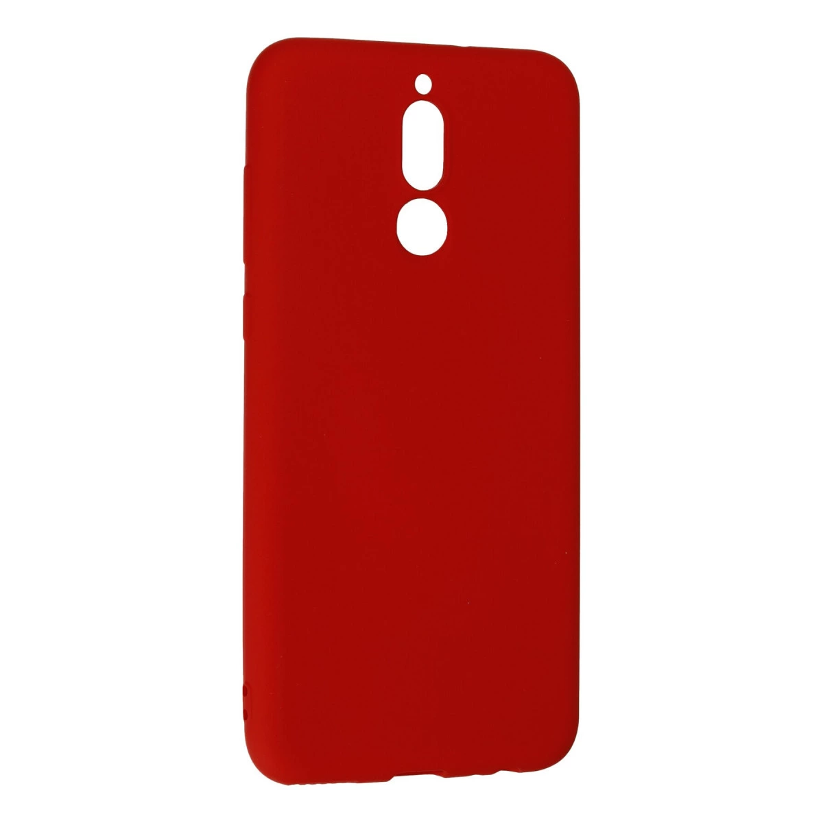 Kamera ve flaş için kesikleri olan kırmızı telefon kılıfı.