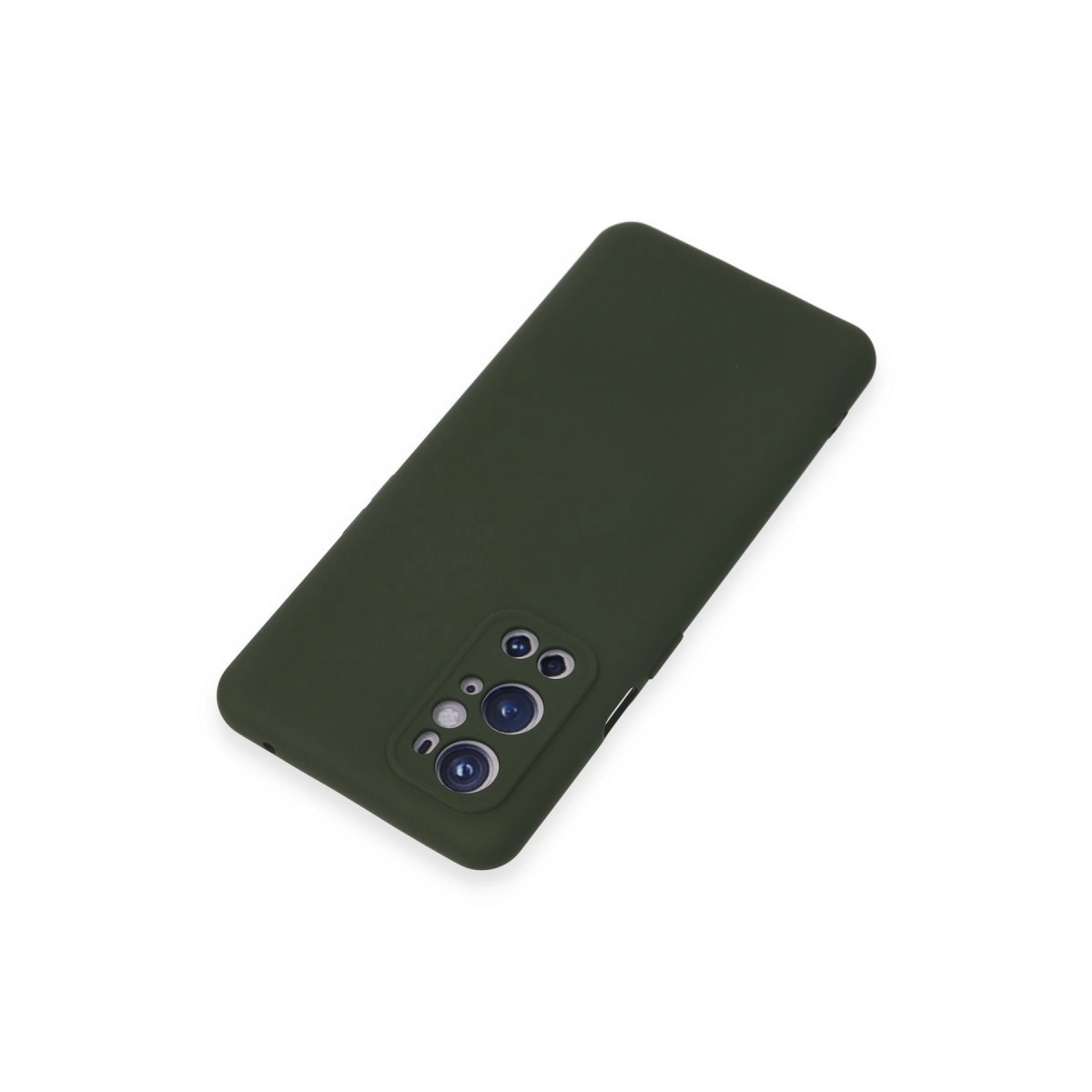 Beyaz zeminde kamera kesimli koyu yeşil telefon kılıfı.