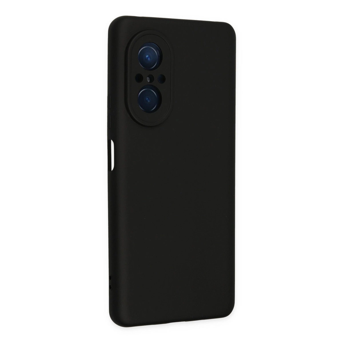Üçlü kamera için oval kesimli siyah telefon kılıfı.