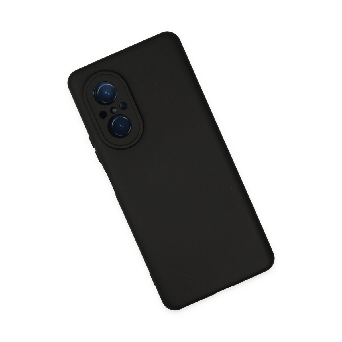 Beyaz arka plan üzerinde yuvarlak kamera lensli siyah telefon.