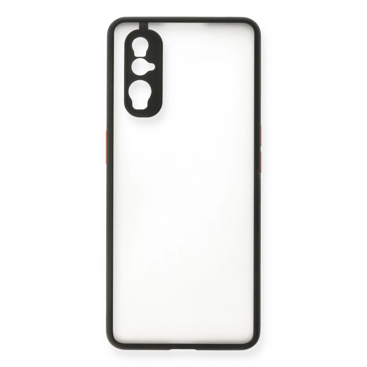 Siyah çerçeveli ve kamera kesimli şeffaf telefon kılıfı.