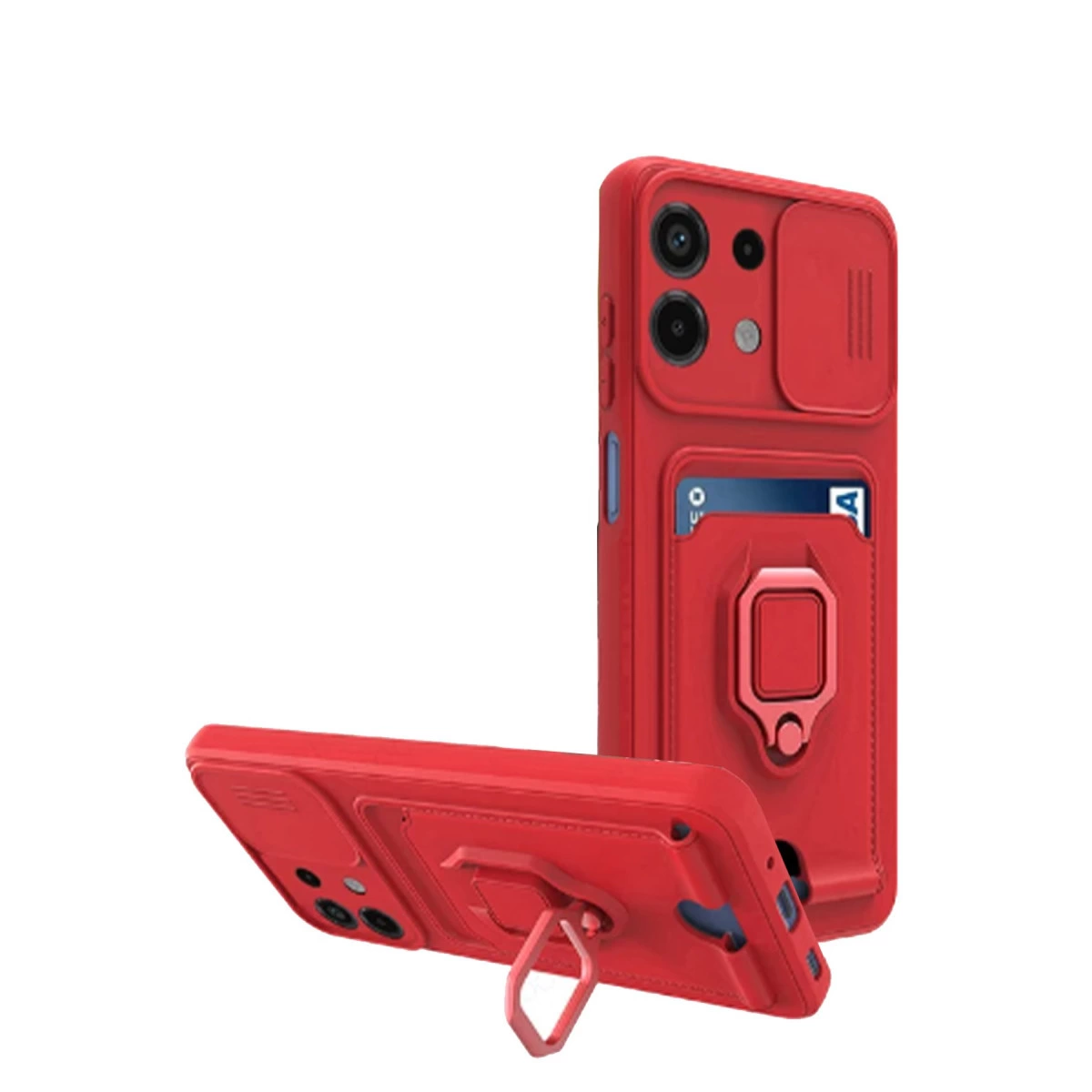 NEWFACE Xiaomi Redmi Note 13 4G Uyumlu Zuma Kartvizitli Yüzüklü Silikon Telefon Kılıfı Kırmızı