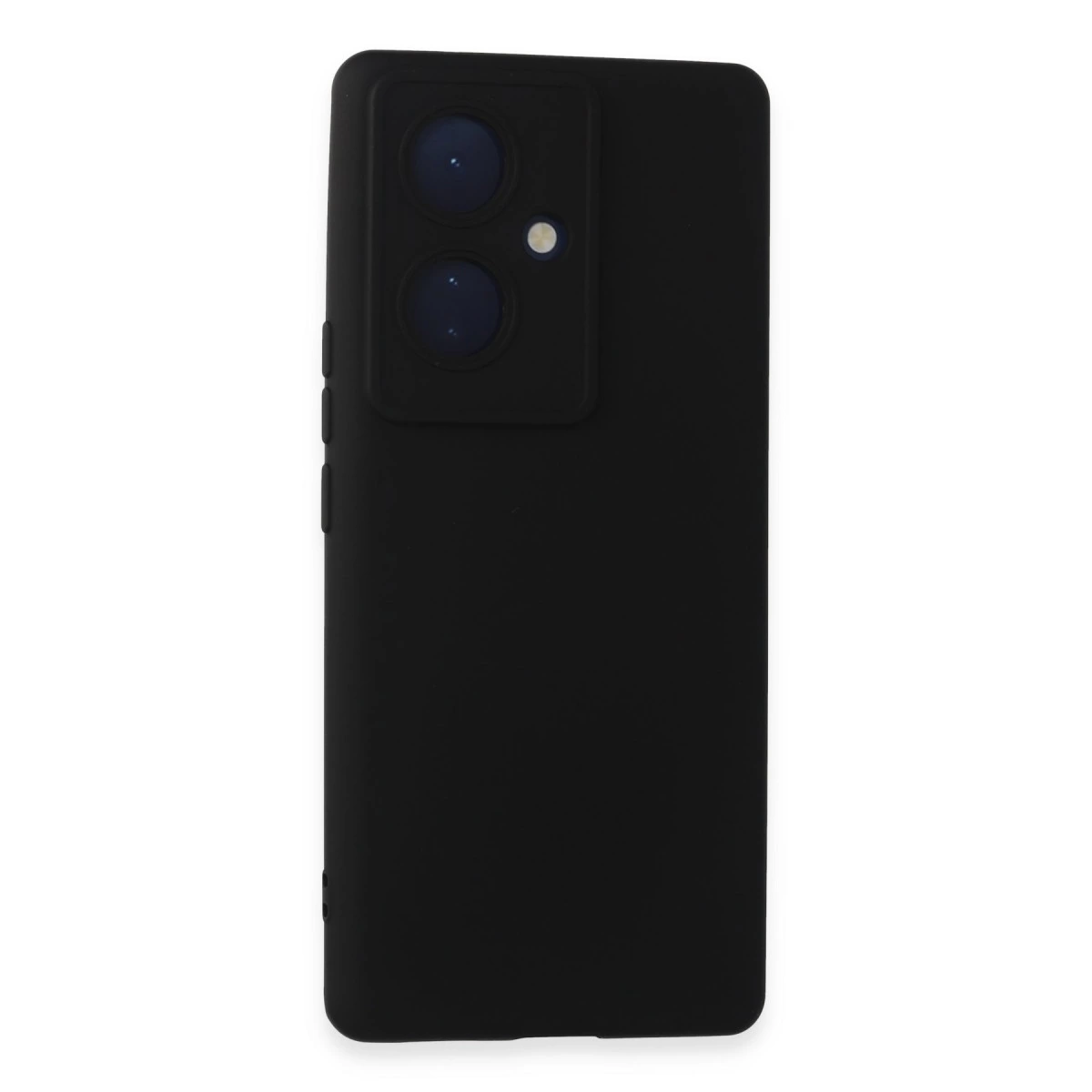 Çift kameralı ve flaşlı siyah telefon kılıfı.