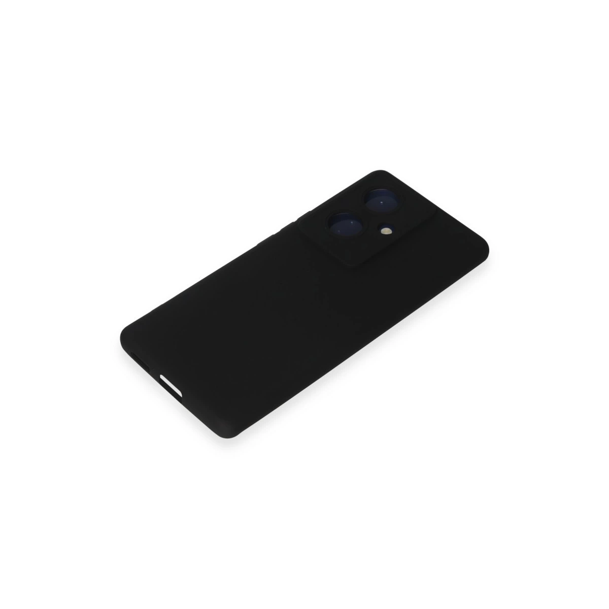 Beyaz arka plan üzerinde, kamera kesikli siyah telefon kılıfı.
