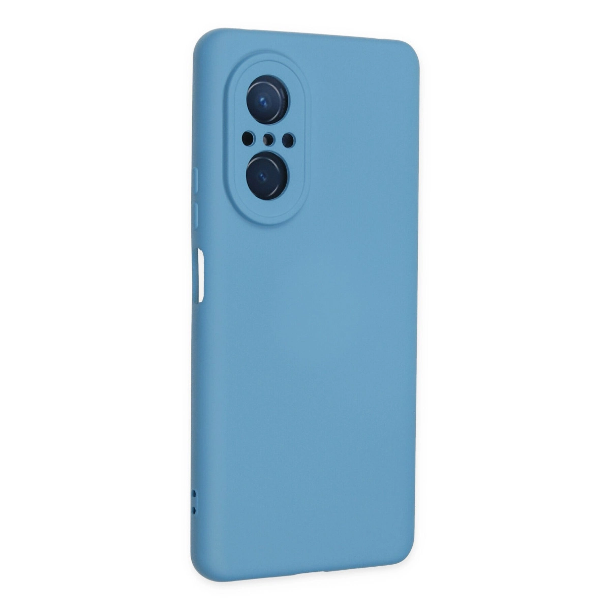 İki lensli kamera modülüne sahip mavi telefon kılıfı.