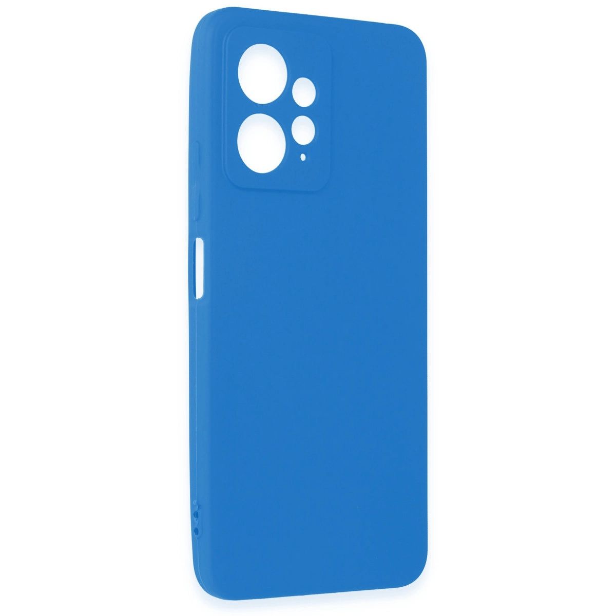 Kamera ve düğmeler için kesikleri olan mavi telefon kılıfı.
