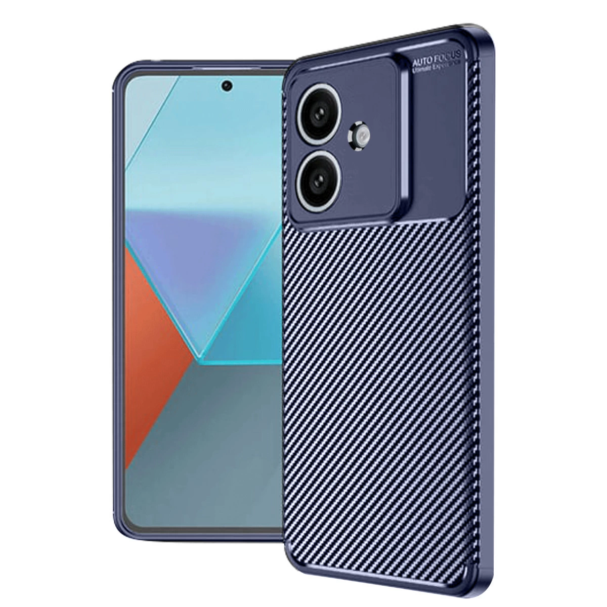 Beyaz arka planda gösterilen, sağlam kılıflı mavi bir akıllı telefon.