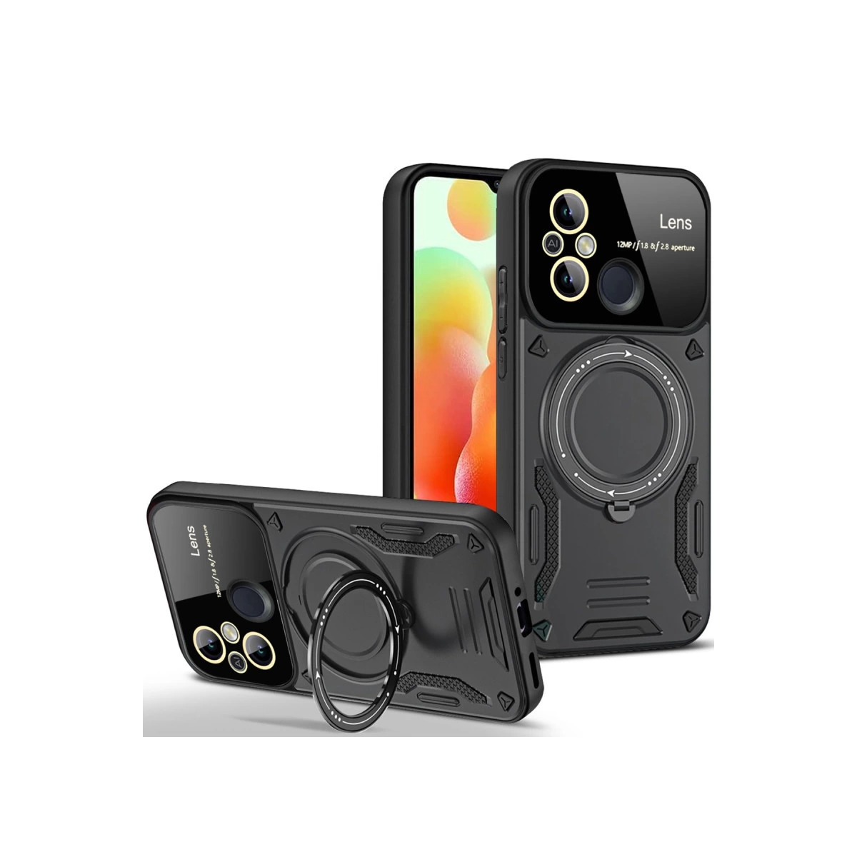 NEWFACE Xiaomi Redmi 12c Uyumlu Joy Lens Standlı Kapak Telefon Kılıfı Siyah