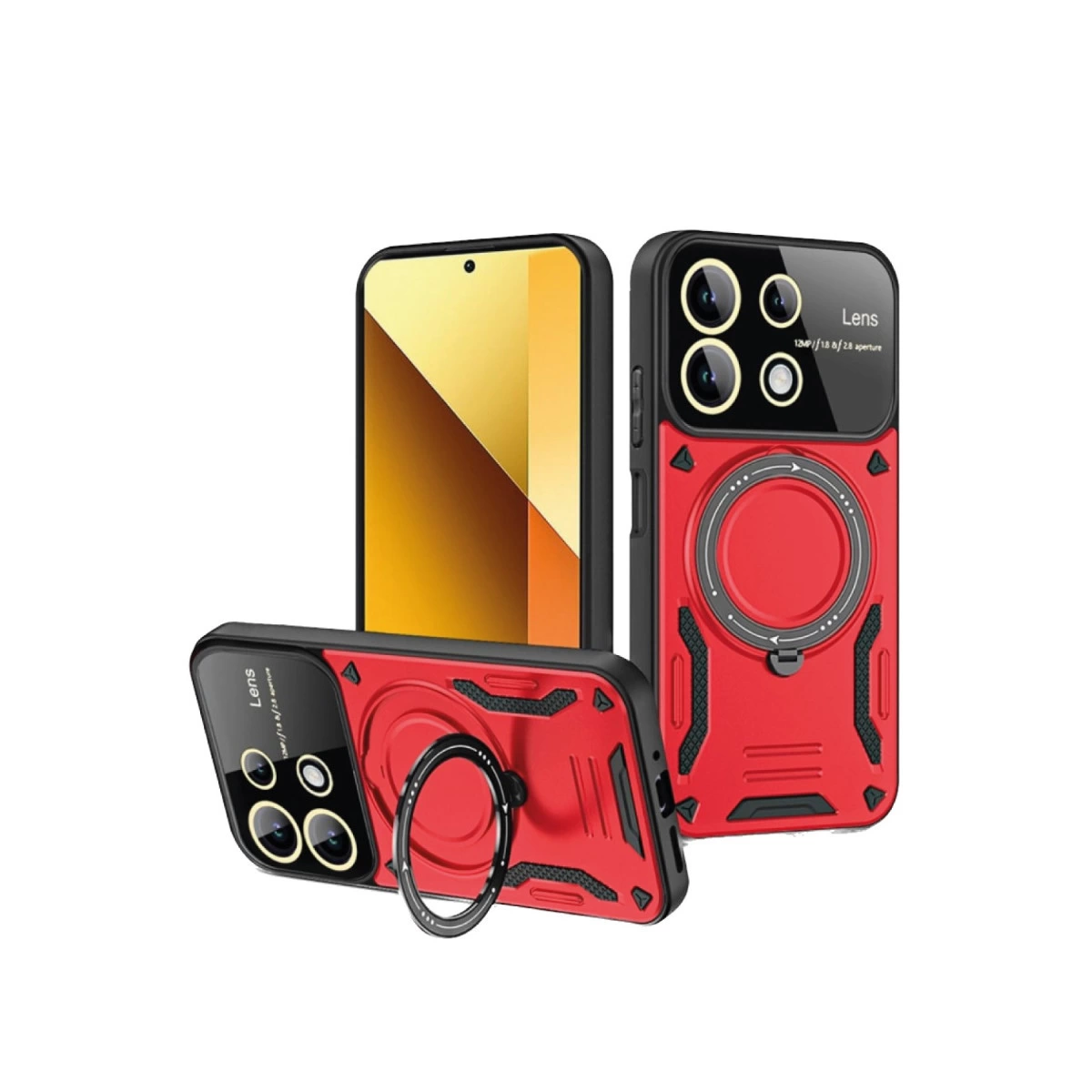 NEWFACE Xiaomi Redmi Note 13 4G Uyumlu Joy Lens Standlı Kapak Telefon Kılıfı Kırmızı