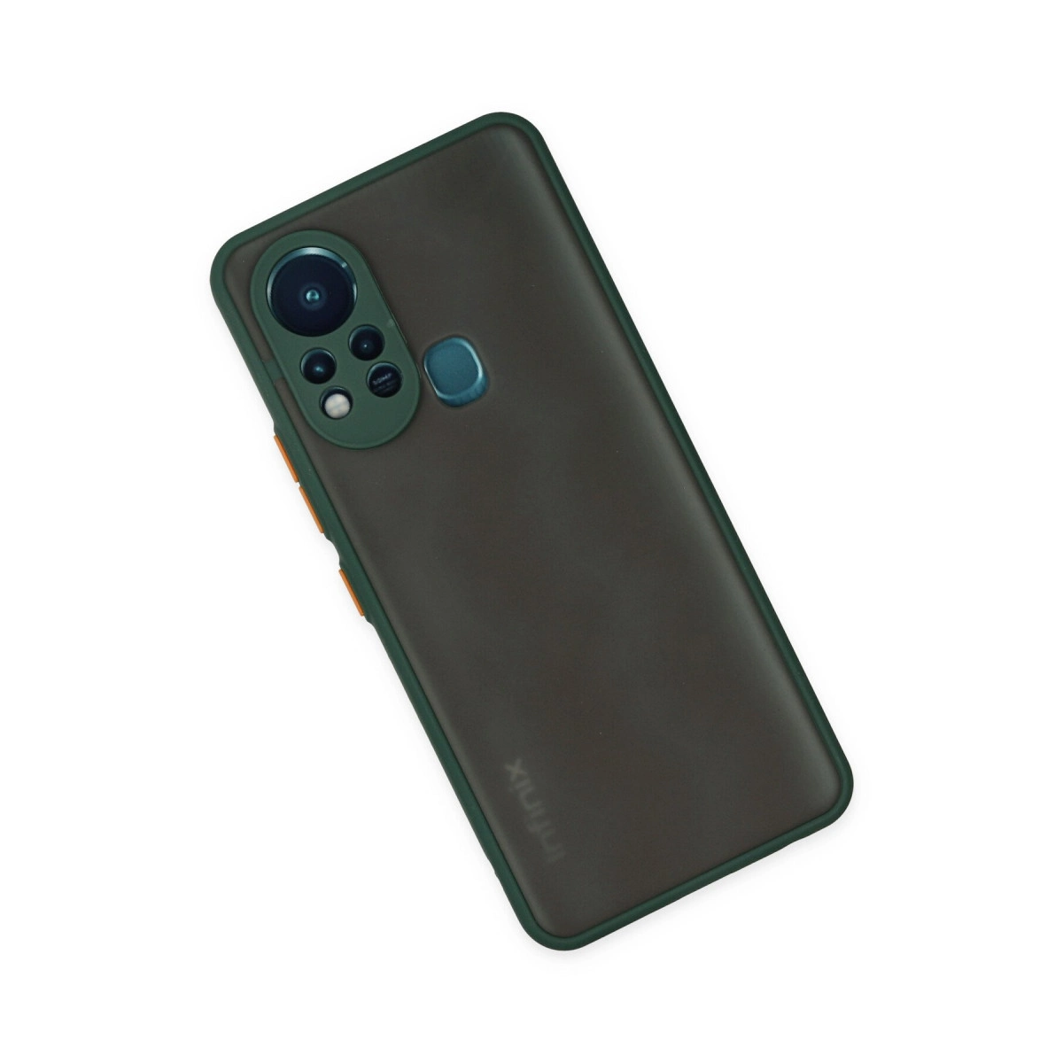 Yeşil çerçeveli ve kamera modüllü koyu kahverengi akıllı telefon.
