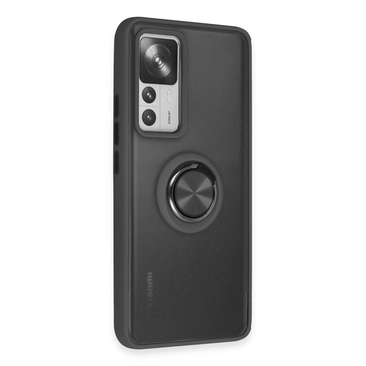 Halka tutuculu ve 108MP kamera modüllü siyah telefon kılıfı.