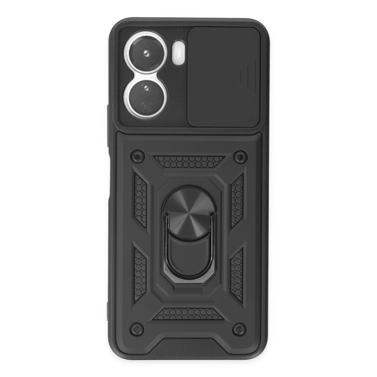 NEWFACE Vivo Y16 Uyumlu Pars Lens Yüzüklü Silikon Telefon Kılıfı Siyah
