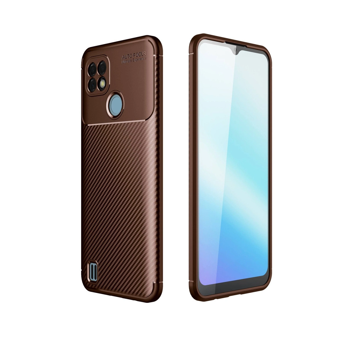 NEWFACE Realme C21 Uyumlu Auto Focus Karbon Kapak Telefon Kılıfı Kahverengi
