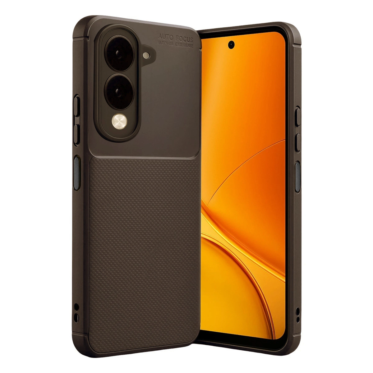 NEWFACE Vivo Y29S Uyumlu Auto Focus Karbon Kapak Telefon Kılıfı Kahverengi