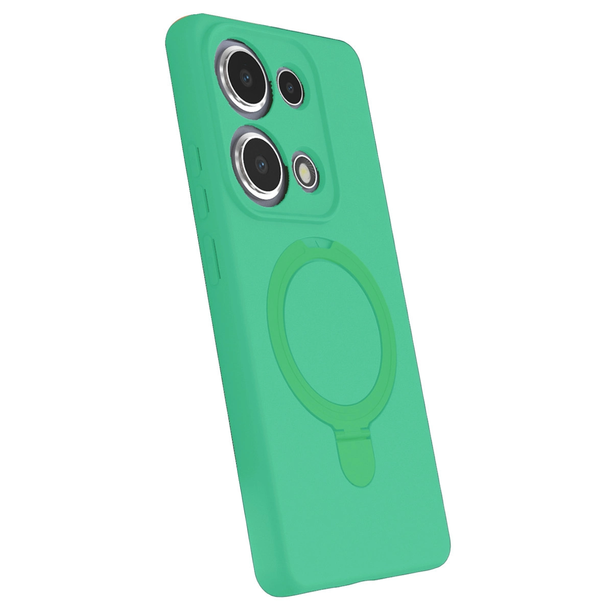 Kamera oyuntulu ve manyetik halkalı yeşil telefon kılıfı.